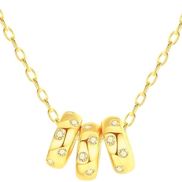 Trendy 18k Gold Vermeil Italian
Sterling Silver Necklace 3Mini Rings
w/Crystals - Picture 4 of 4